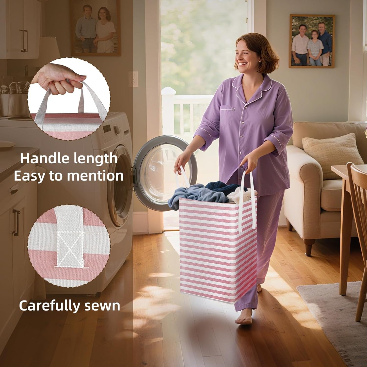 Pink Large Collapsible Laundry Basket Hamper Bag Dirty Clothes Storage and Organization for Bedroom Bathroom Dorm Room College with Handleswith Easy Carry Clothes