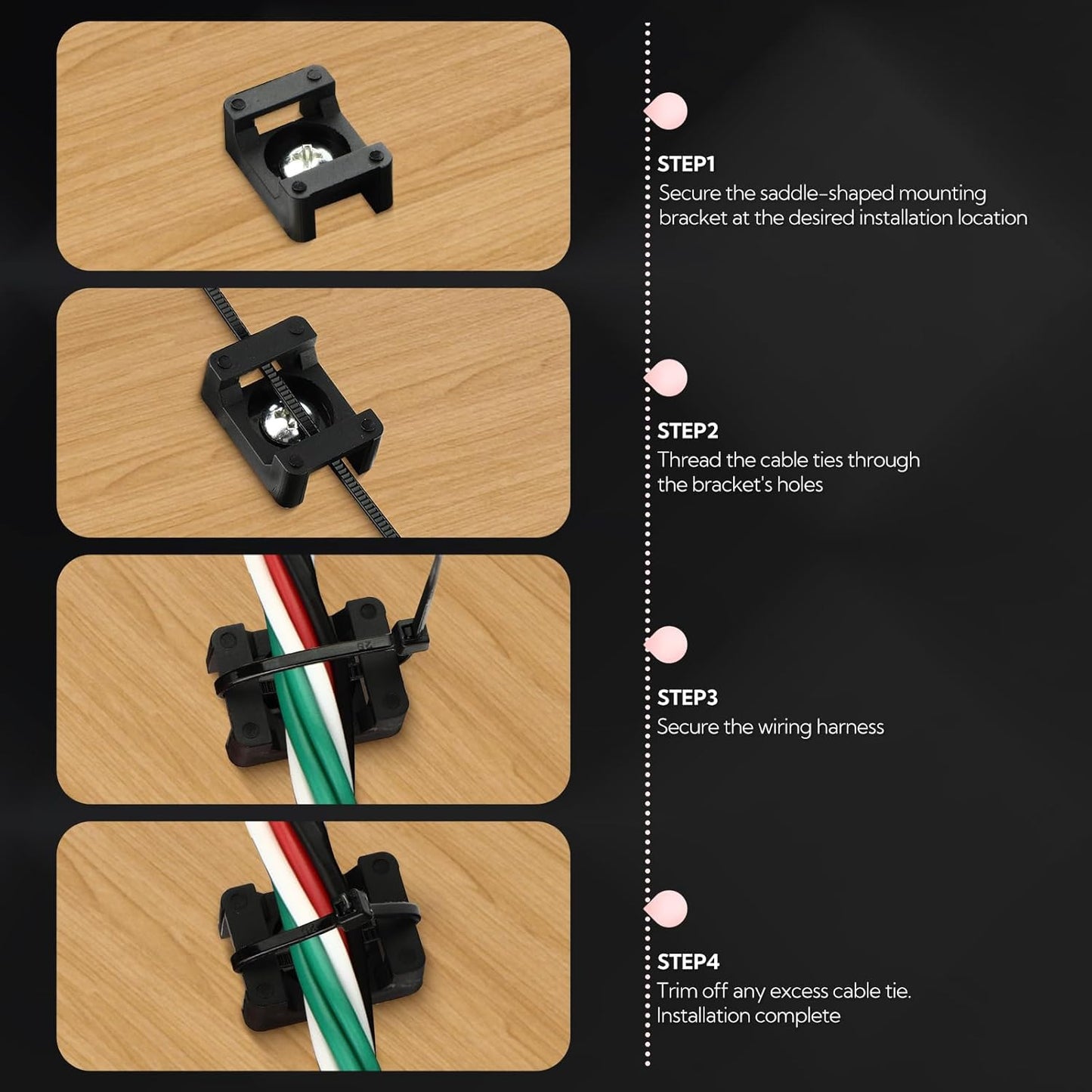 15Pcs Magnetic Cable Tie Mount, Multipurpose Magnetic Wire Clip, 10Pcs Saddle Type Mounts Base + 10 Tapping Screws + 1 Screwdrivers, 60Pcs Cable Ties