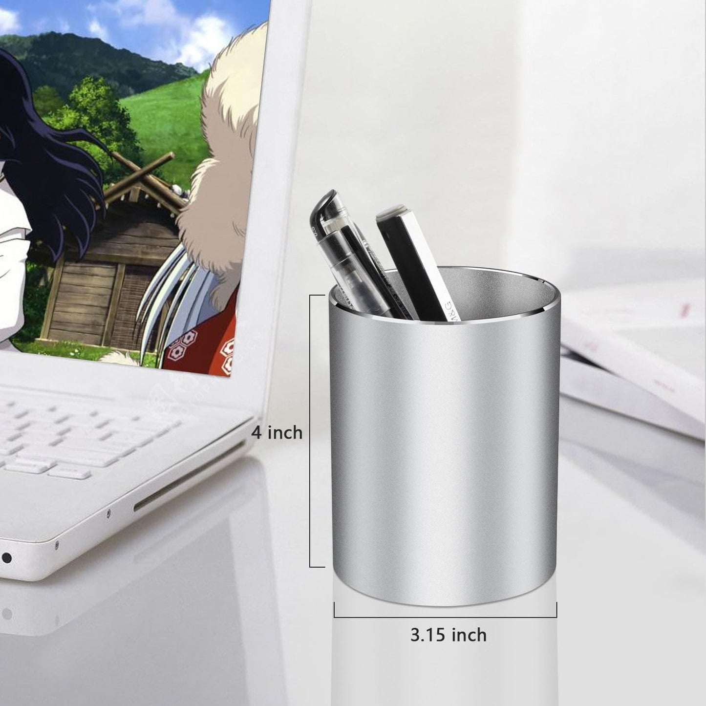 Pen holder, aluminum alloy waterproof pen holder, desktop simple and modern minimalist, multifunctional office supplies for families, kids and schools silver