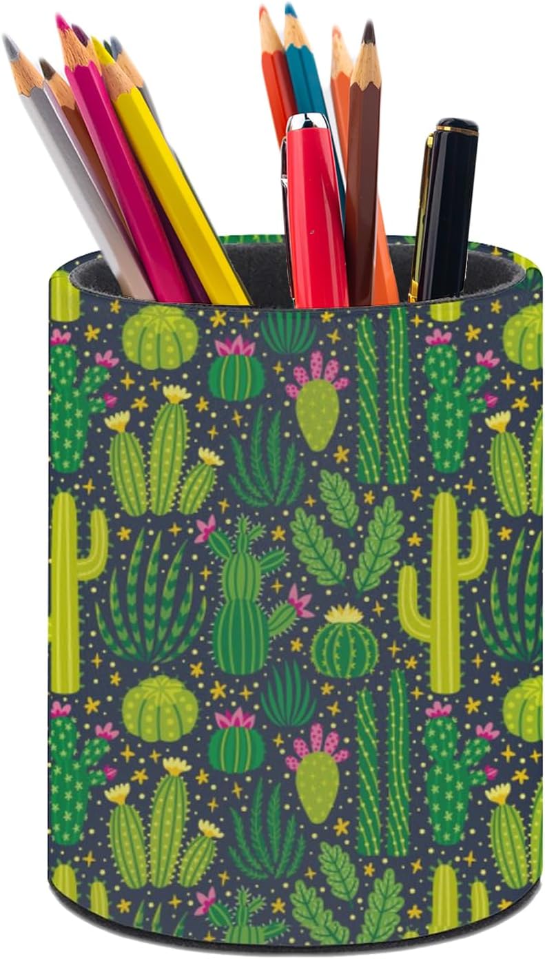 Cactus Pen Holder Pencil Organizer Cute Pencil Cup Desk Decor Makeup Brush Holder PU Multifunctional Office Suppliesfor Home Classroom School