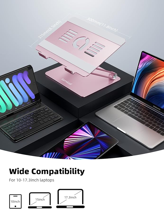 Lamicall Adjustable Laptop Stand, Portable Laptop Riser, Aluminum Laptop Stand for Desk Foldable, Ergonomic Computer Notebook Stand Keyboard Platform for MacBook Air Pro, Dell XPS (10-17.3'') -Pink