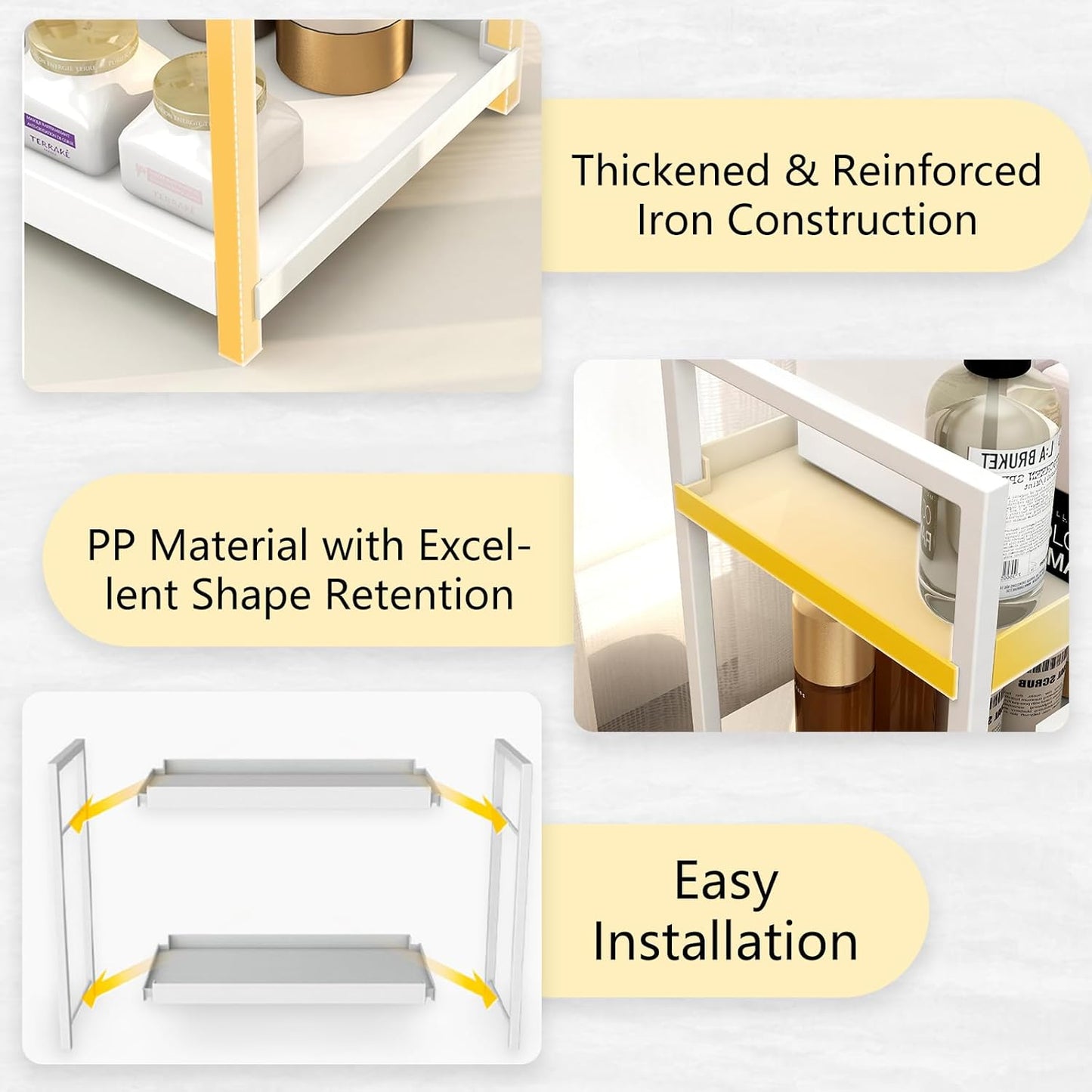 2-Tier Bathroom Countertop Organizer Multifunctional Vanity Tray Cosmetic and Makeup Storage Rack Kitchen Spice Shelf Freestanding Organizer (White)