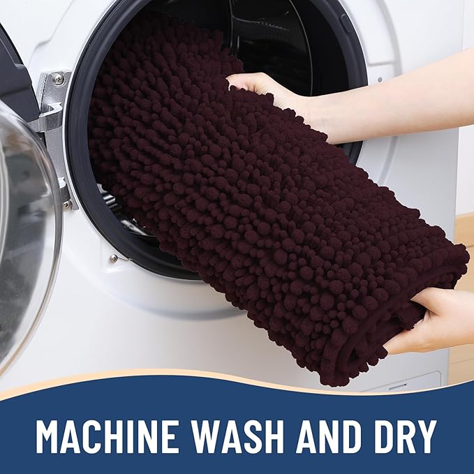 Arotive Luxury Chenille Bathroom Rug Mat, Extra Soft Thick Absorbent Shaggy Bath Rugs, Non-Slip Machine Wash Dry, Plush Bath Mats for Bathroom, Shower and Tub, 30x20, Black Cherry