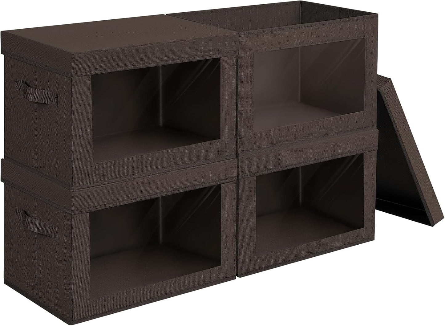 Collapsible Storage Bins with Clear Window - Clothes Organizers and Storage, Decorative Boxes with Lid, Fabric Storage Cube, Storage Baskets for shelves, Yarn, Home, Brown, 4-Pack