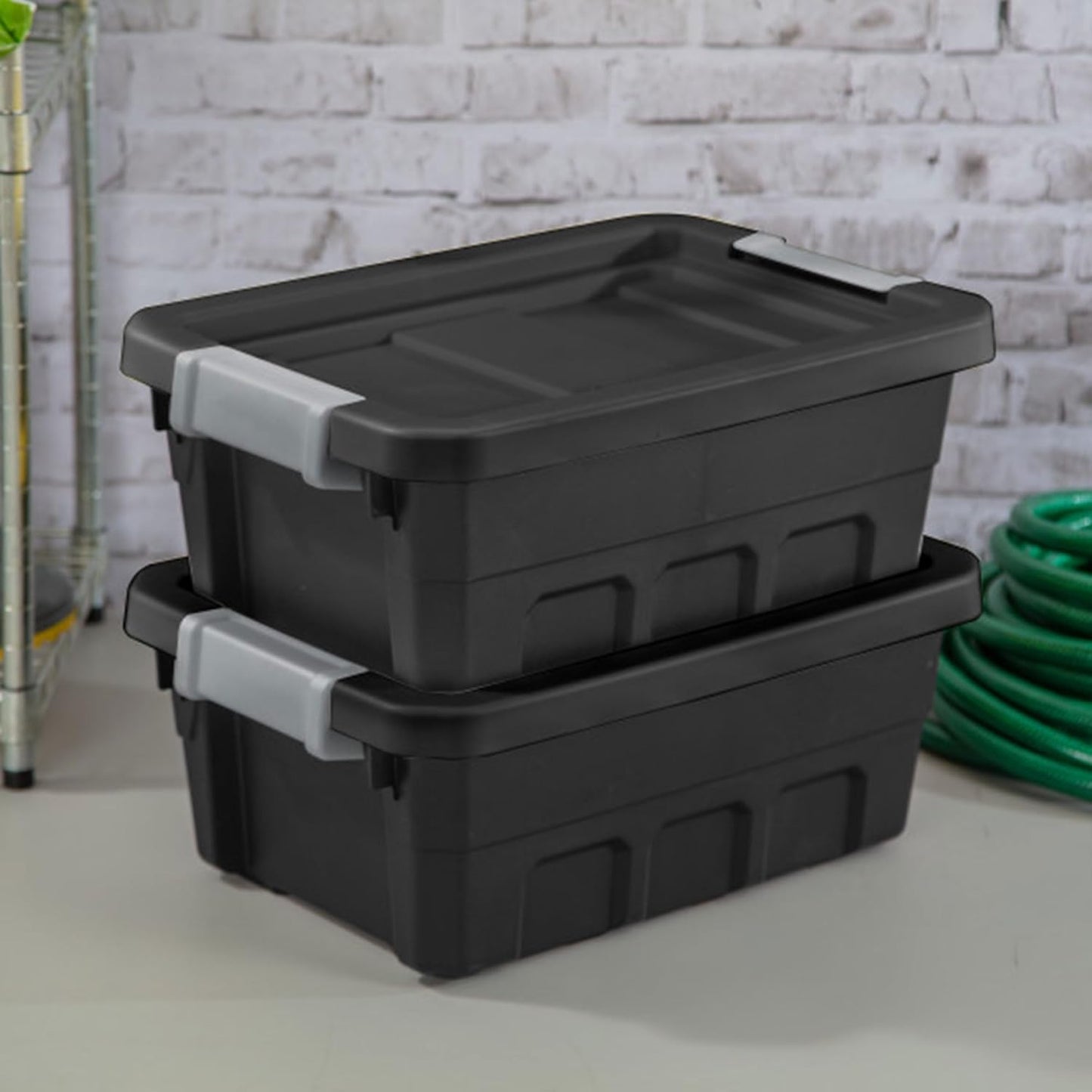 Sterilite 12-Pack Plastic Storage Bins with Lids, Stackable Containers, 4 Gallon, Black
