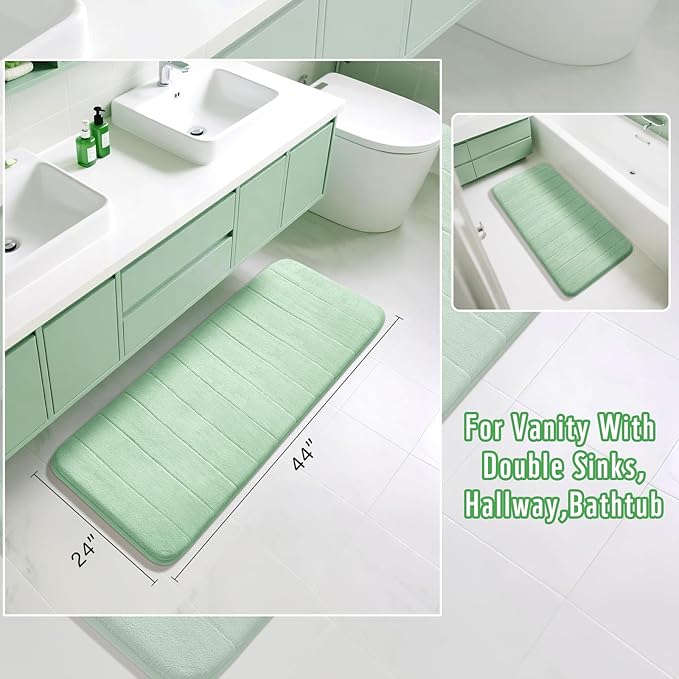 Yimobra Long Bath Mat 44"x24", Super Soft Quick Dry Memory Foam Bathroom Rug, Water Absorbent, Non Slip Backing Machine Washable for Tub Shower, Thick Comfort Support, Pale Green