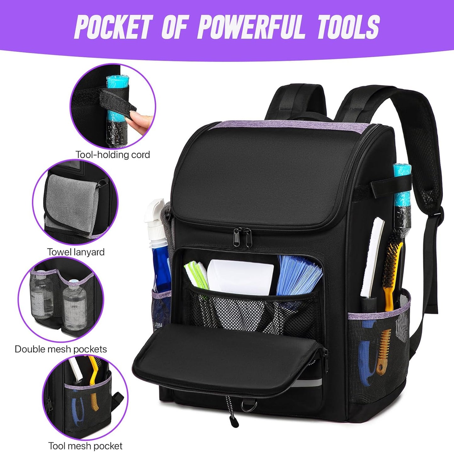 Cleaning Bags, Large Cleaning Supply Caddy With Bottom Plate, Cleaning Caddy Bag For Housekeepers Tools,Cleaning Supplies Organizer With Multiple Pockets