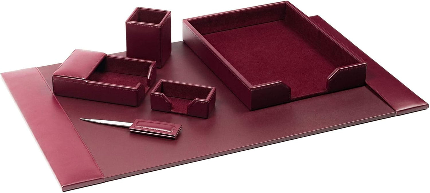 DACASSO Bonded Leather Desk Set - Luxury Leather Desk Pad & Desk Organization Essentials (Burgundy, 6 Piece)