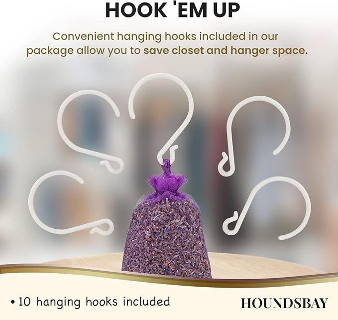 10 Lavender Sachet Bags, Fully Stuffed Scented Sachets with Hanger Hooks, Perfect for Closets, Drawers, Cars, Gym Bags, or Anyplace That Needs to Smell Better