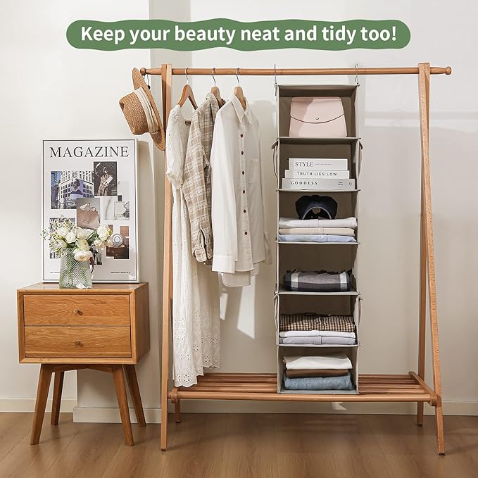 Vailando 6-Shelf Hanging Closet Organizer, Hanging Shelves for Closet with 2 Large Drawer&1 Drawer w/Compartment, 12'' x 12'' x 48.8'', Baby Organizer for Nursery…