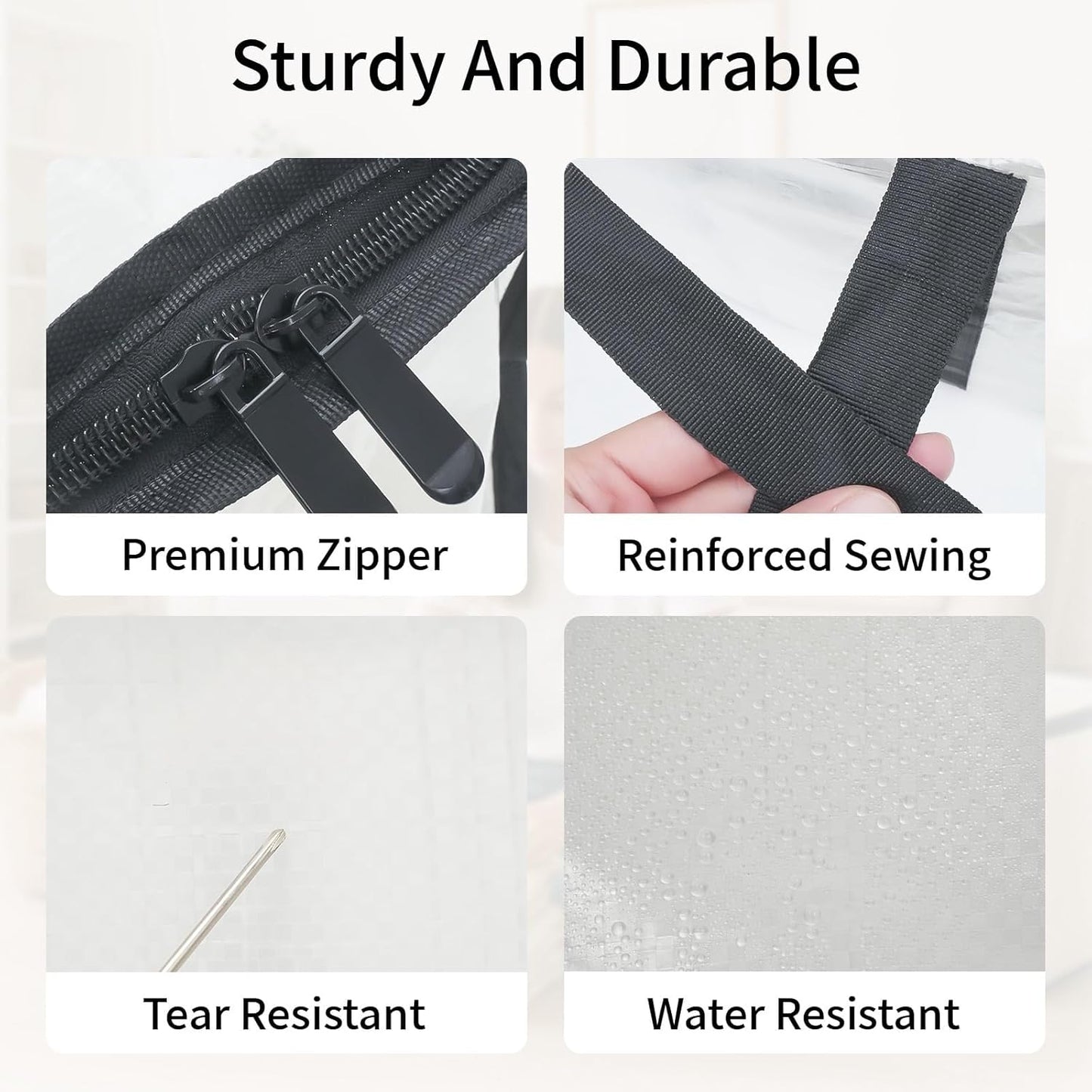 4 Pack-Extra Large Heavy Duty Moving Bags - Waterproof Storage Totes with Handles & Zippers, Foldable for College Dorm, Storage (Clear)