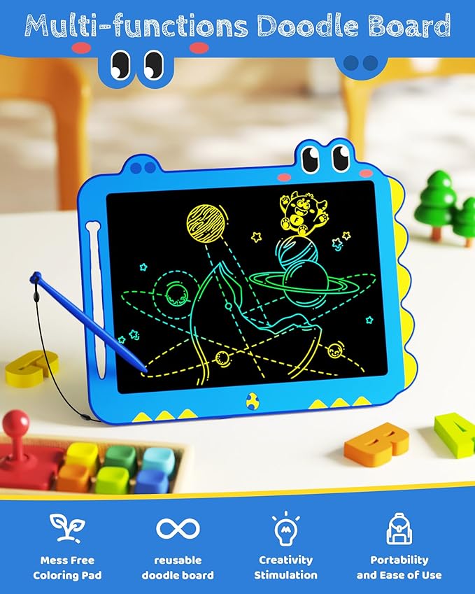 TEKFUN LCD Writing Tablet for Kids, 12 Inch Doodle Board Colorful Drawing Tablet, Reusable Electronic Pads Educational and Learning Toys Gifts for 3-13 Year Old Boy and Girl (Blue)