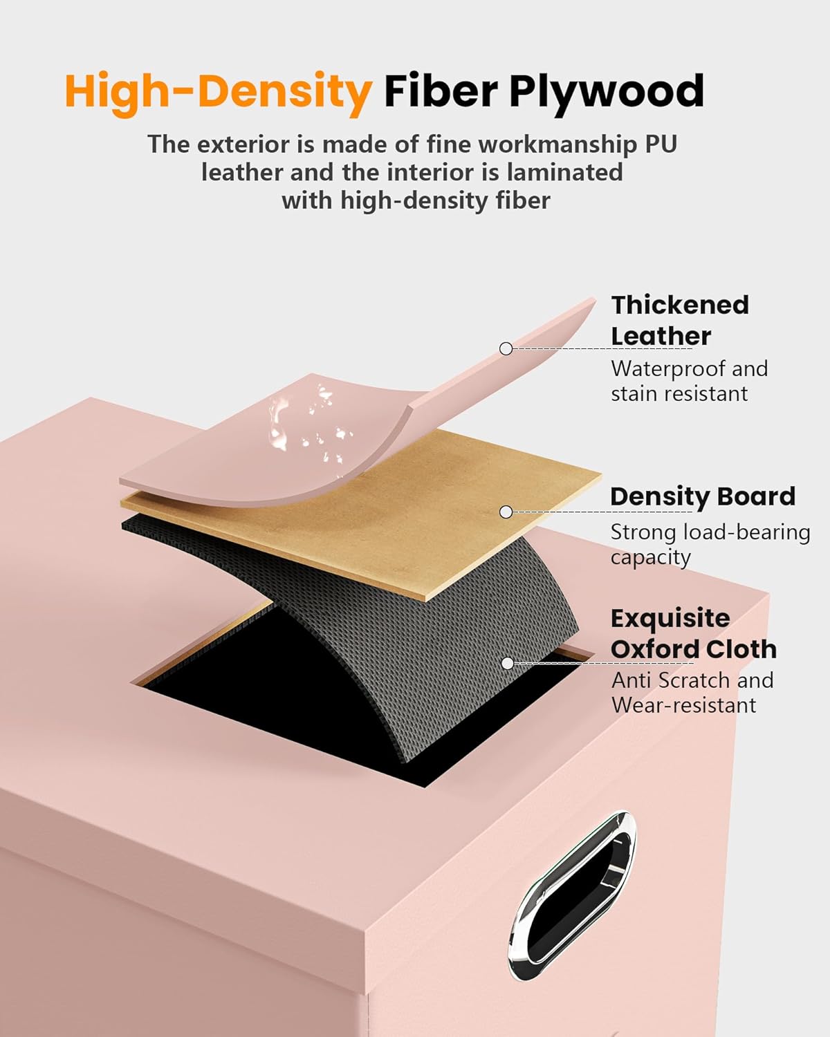 Oterri File Organizer Box with Lid, Portable Hanging File Box for Letter/Legal Files, Office/Decor/Home, Cream-pink (Leather), 1 Pack