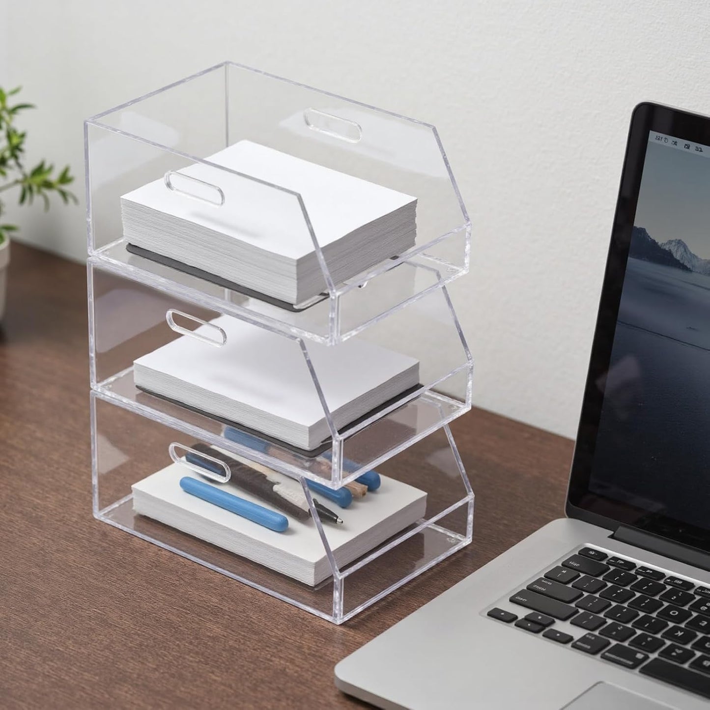 Gelite Stackable Storage Bin Organizer with Handles Acrylic Storage Container for Toy Pantry Kitchen Cabinet Bathroom Closet Office Organization, 11.4x7.5x5.1'', Clear