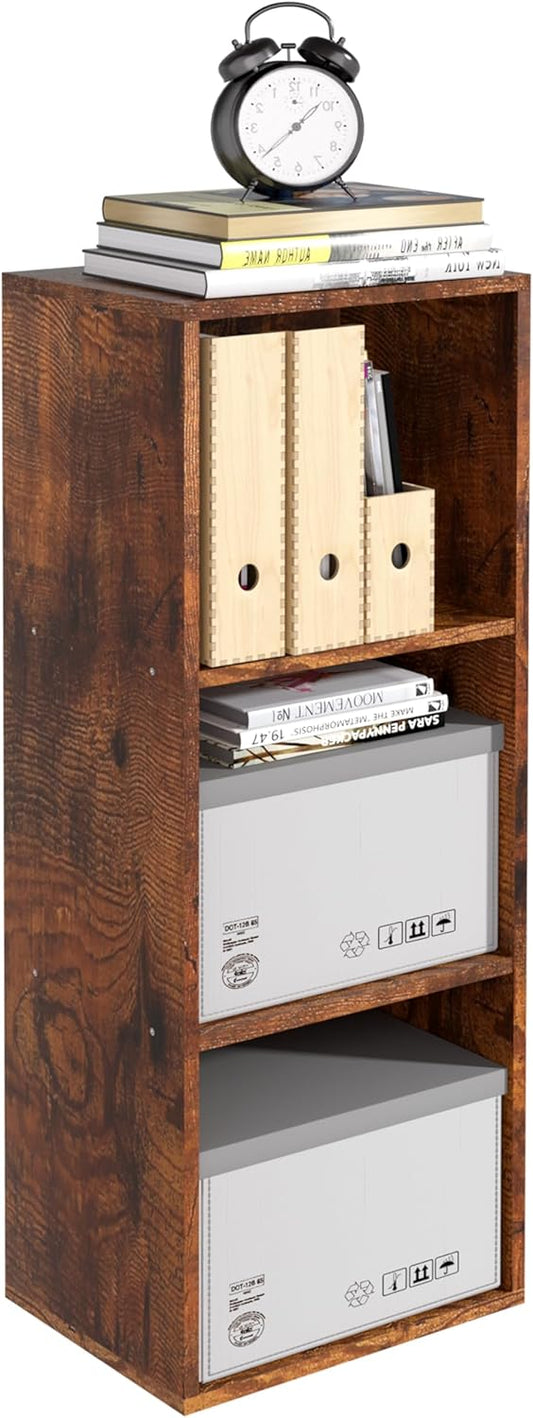 Wooden 3 Cube Storage Organizer, 3 Tier Storage Cubes Storage Display Cubby, Versatile Cubes Shelf and Cubby Organizer for Any Space (Retro Brown, 3 Cube-W(11.8inch)