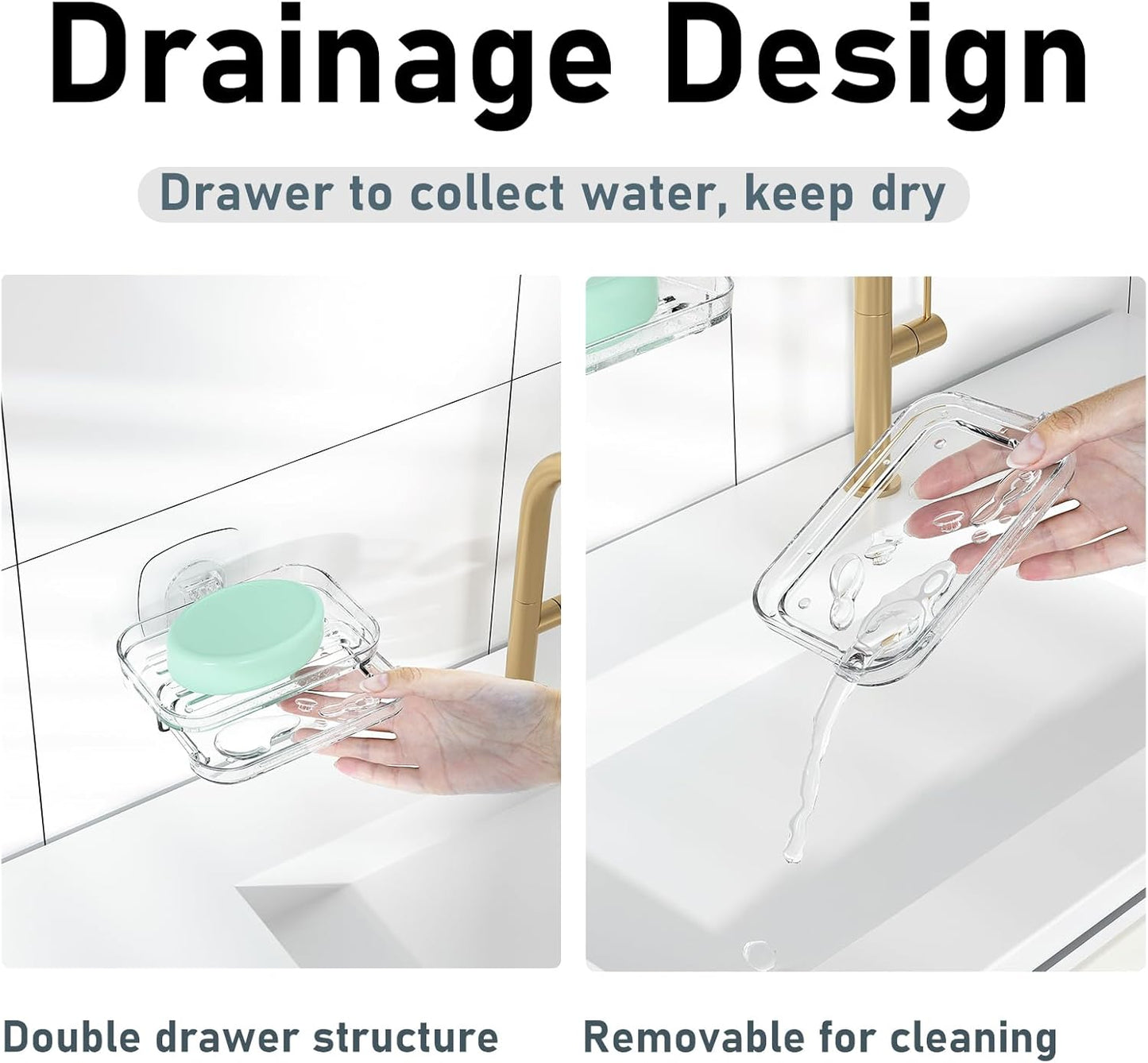 2-Pack No Drill Soap Holder - Strong Adhesive Soap Dish for Shower Wall Bathroom Kitchen Sink Rv Easy Install & Drain (2Pc Adhesive)