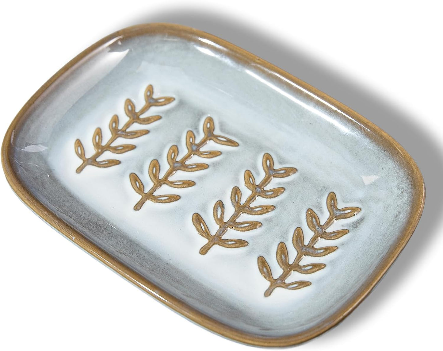 Aesthetic Ceramic Soap Dish for Shower, Soap Holder with Raised Relief, Shower Soap Dish for Shampoo Bar Or Sponge, Soap Saver for Bathroom, Kitchen, Sink, Decorative Soap Tray(Grey&White)