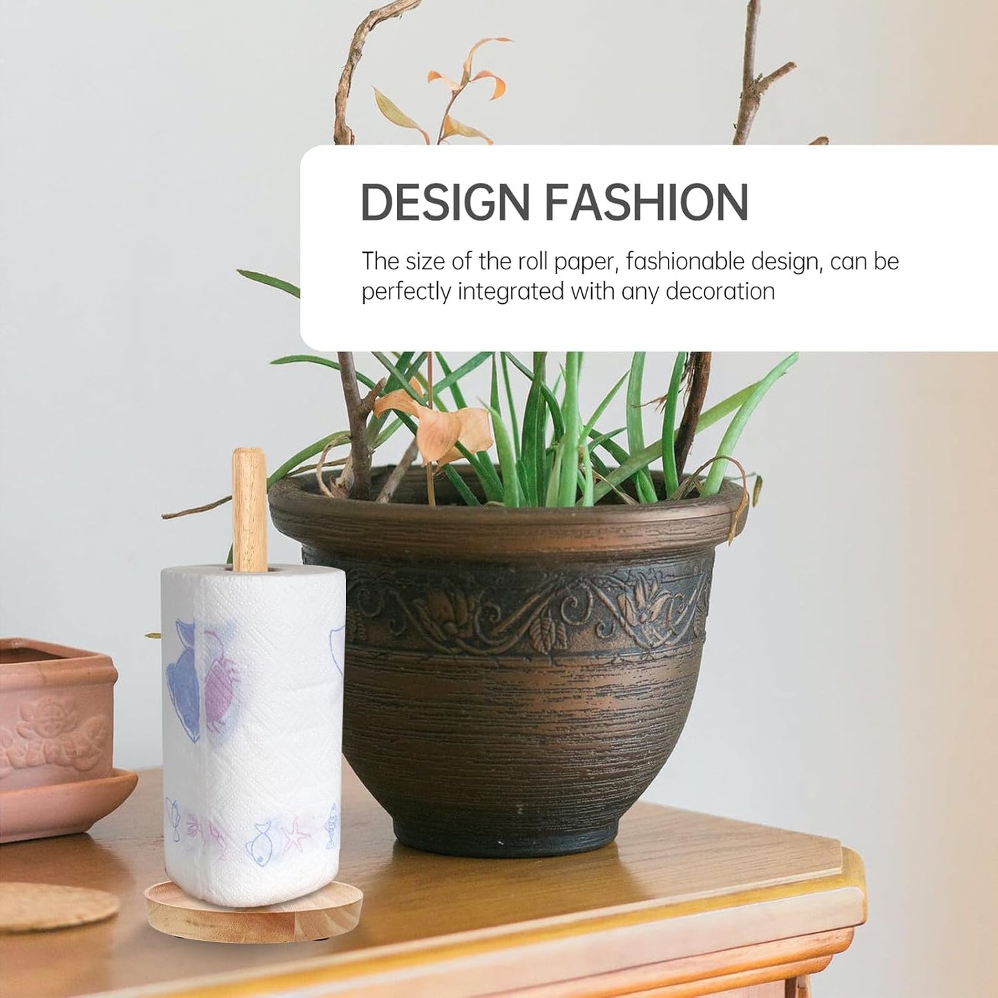 Solid Wooden Toilet Paper Holder Stand with Design and Rubberwood Base Freestanding Roll Paper Storage Rack for Bathroom Home Office and Apartment Use