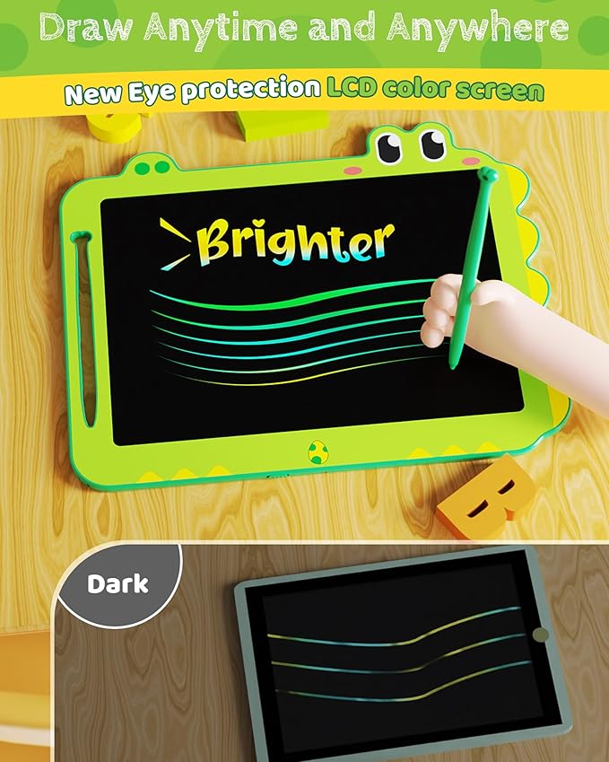 TEKFUN LCD Writing Tablet for Kids, 12 Inch Doodle Board Colorful Drawing Tablet, Reusable Electronic Pads Educational and Learning Toys Gifts for 3-13 Years Old Boys and Girls (Green)