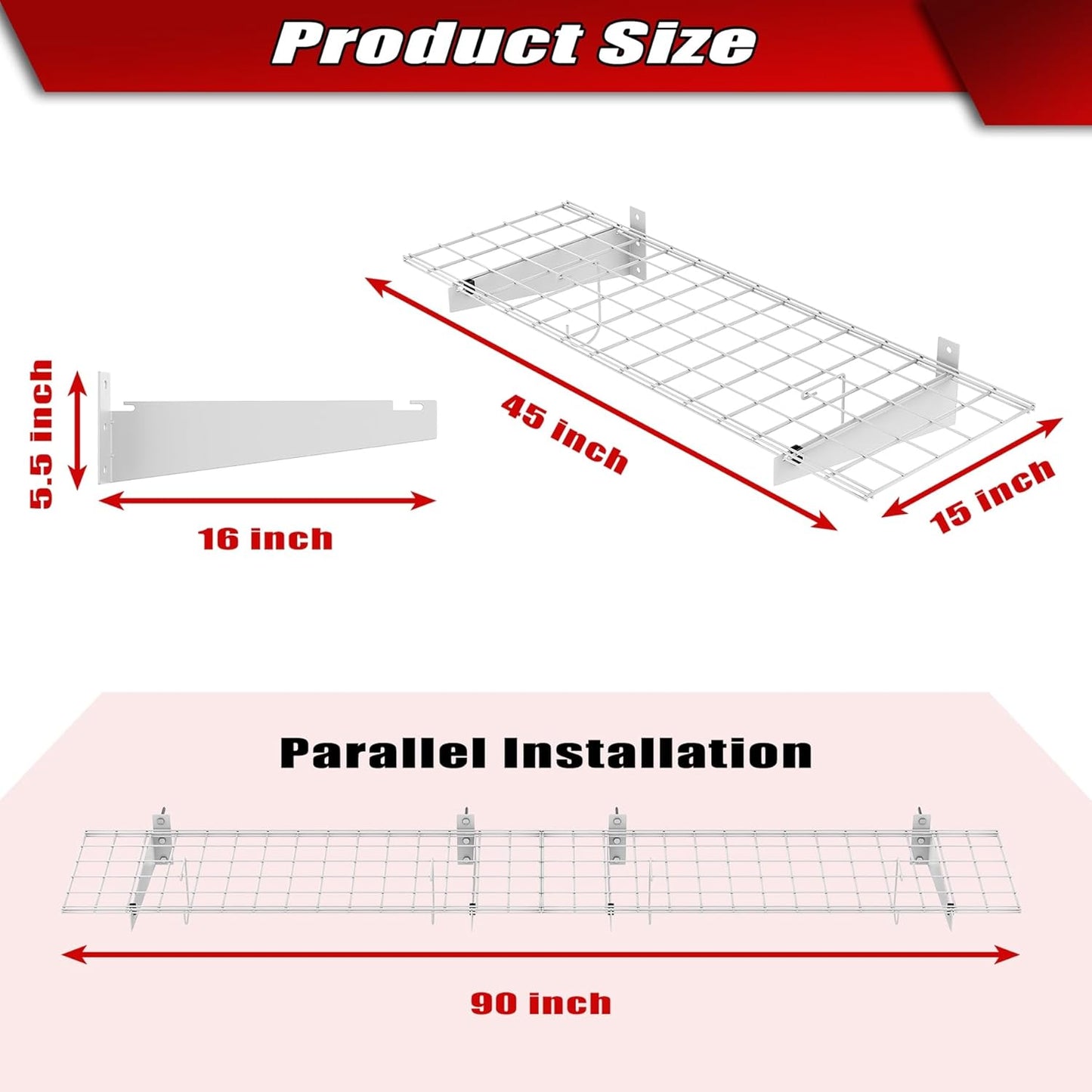 WALMANN 2 Pack Garage Wall Shelves, 45x15 inch Wall Mounted Storage Shelves for Garage Heavy Duty Floating Shelf, Holds Up to 220 lbs(White)