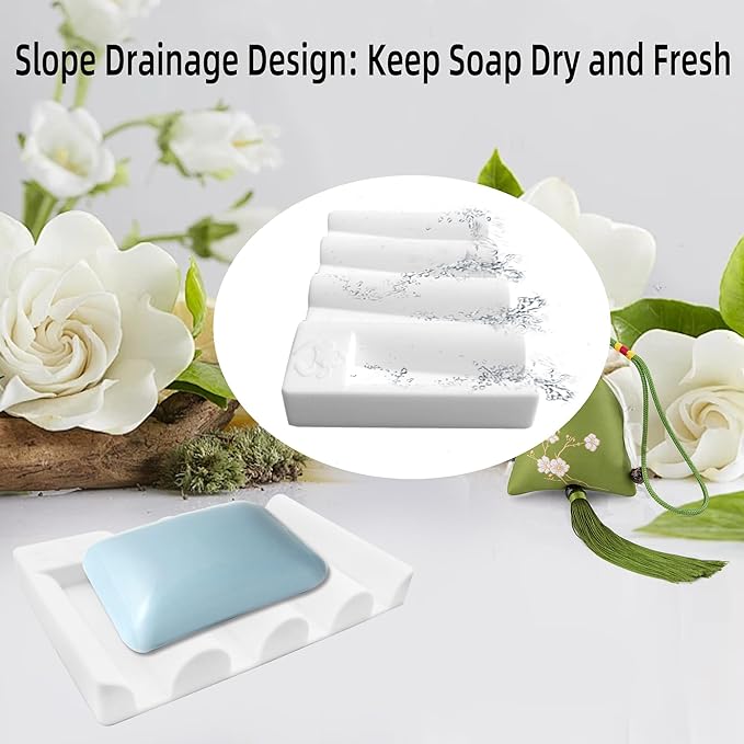Silicone Soap Dish with Wave Design, Non-Slip, Quick-Drying, Perfect for Bathroom, Kitchen, and Sink Areas (1, White1)