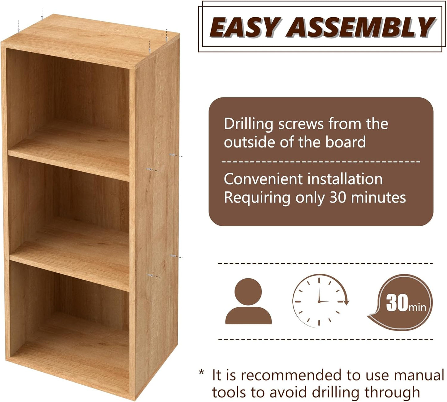 Wooden 3 Cube Storage Organizer, 3 Tier Storage Cubes Storage Display Cubby, Versatile Cubes Shelf and Cubby Organizer for Any Space (Oak, 3 Cube-W(11.8inch)