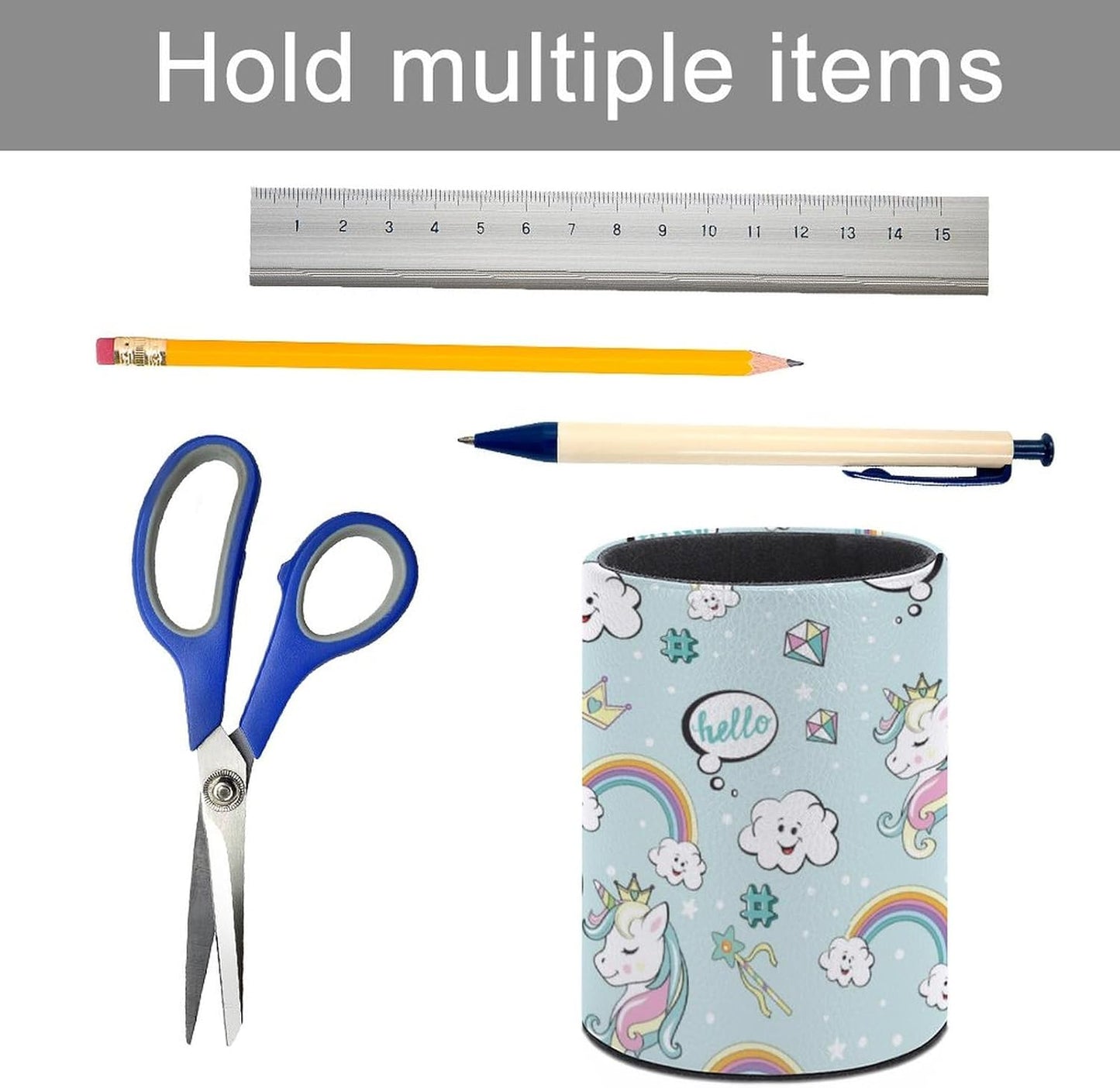 Pen Holder Pencil Organizer Cute Pencil Cup Desk Decor Makeup Brush Holder PU Multifunctional Office Suppliesfor Home Classroom School (Unicorn)
