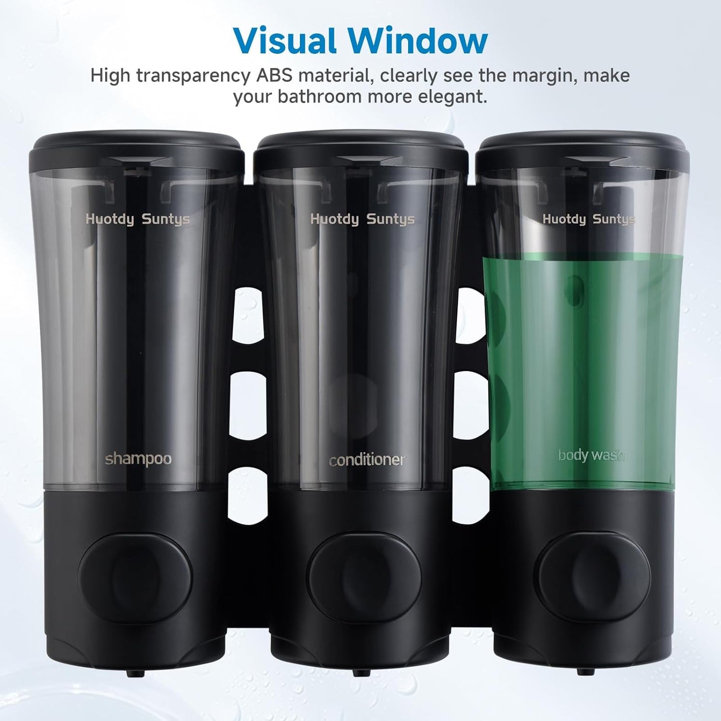 Shampoo and Conditioner Dispenser No Drill Shower Soap Dispenser Wall Mounted Shower Dispenser 3 Chamber with Upgrade Smooth Pump Head Bathroom Body Wash Soap Dispenser Set 450ml*3 Black