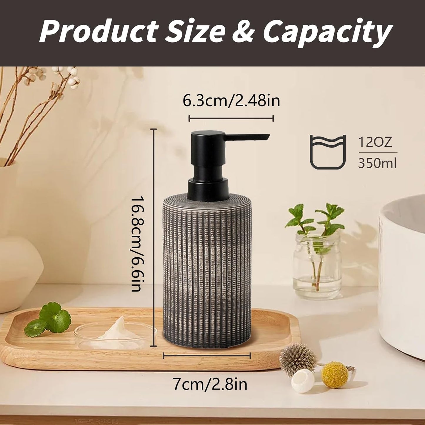 Comeon Ceramic Soap Dispenser for Shampoo, Dish Soap, Hand Soap，Conditioner，12 Oz Refillable Foam Pump Bottle Stainless Steel Pump Kitchen/Bathroom Décor (Deep Colour)