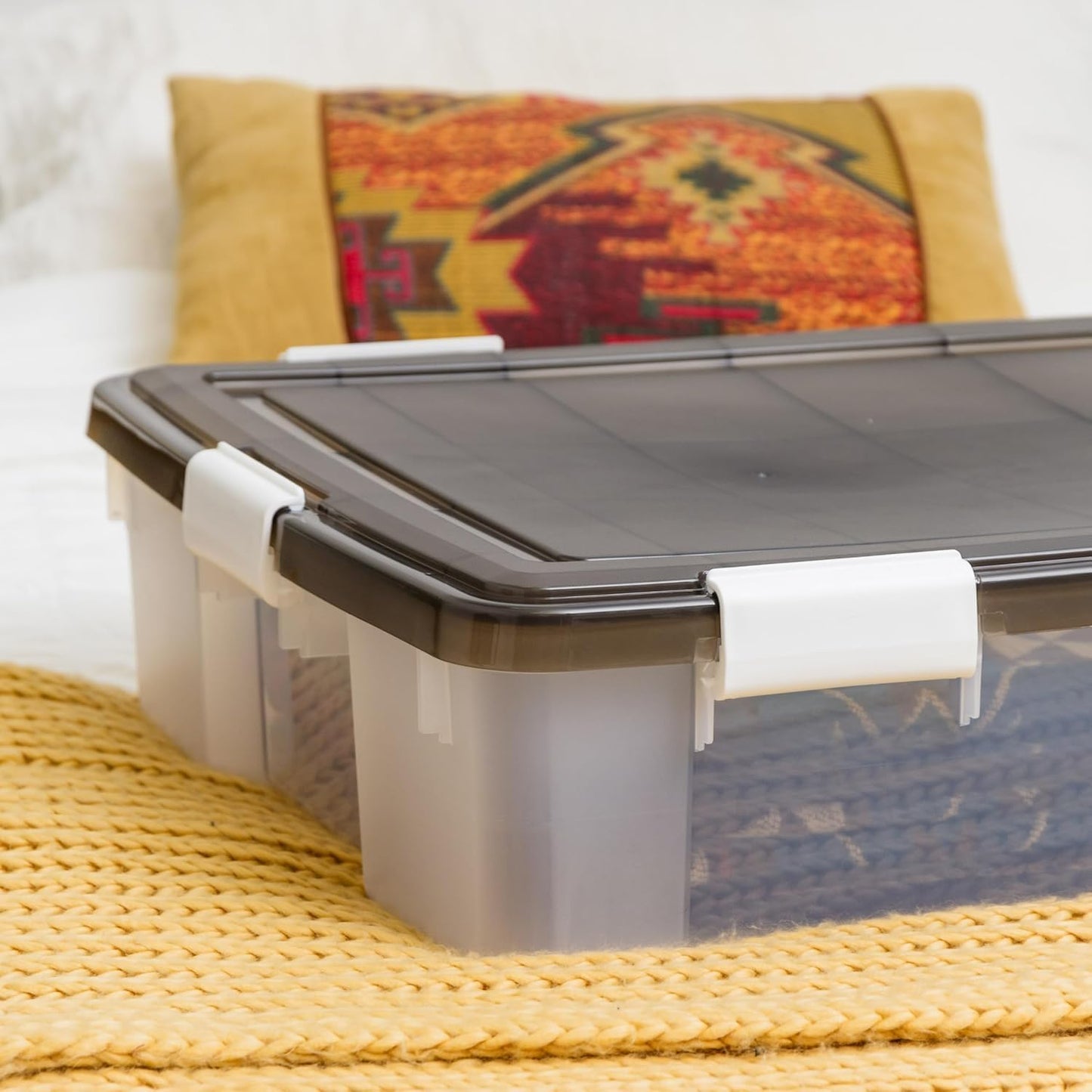 IRIS USA WeatherPro Underbed 47 Qt Storage Bins with Lids, 1 Pack, BPA-Free Plastic Gasket Box with Tight Latch and Seal, Stackable Nestable Underbed Tote Tub - Gray/Clear