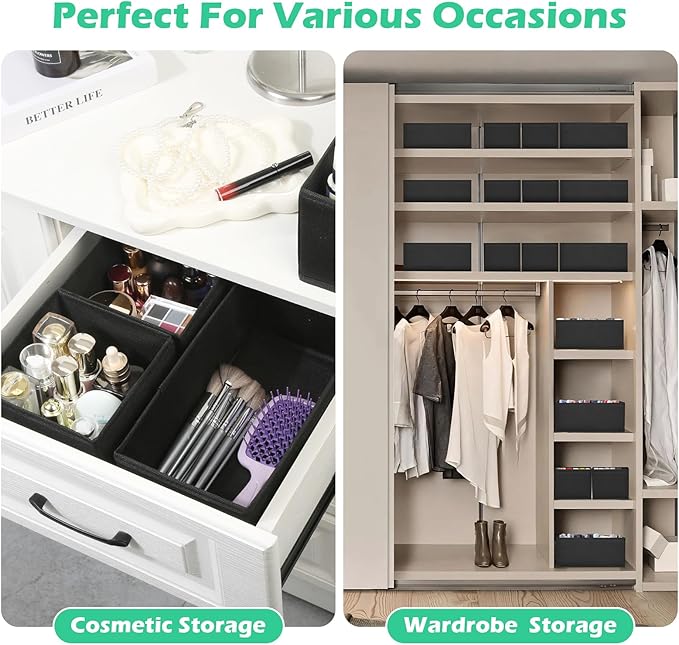 Drawer Clothes Organizer 16-Pack, Black 3 Sizes Underwear Drawer Dividers, Fabric Folding Wardrobe Organizer, Can Store Baby Clothes, Bras, Underwear, Panties, Belts, Socks, Ties, etc.