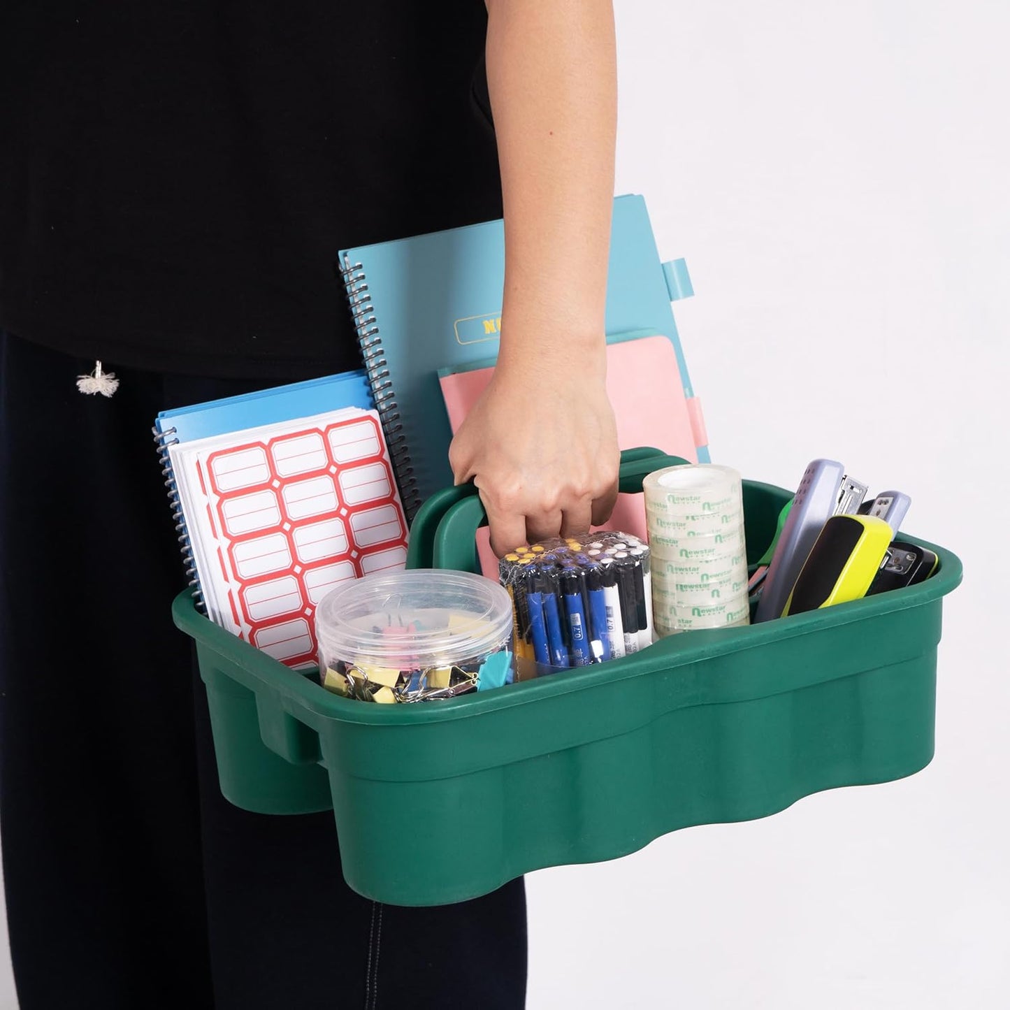 Matthew Large Plastic Tote Tool & Deluxe Supply Cleaning Caddy with Handle Portable Shower Basket Storage Caddy for Cleaning Products Organizer,Take-Out Coffee/Soft Drink,Bath Multi Use - Green