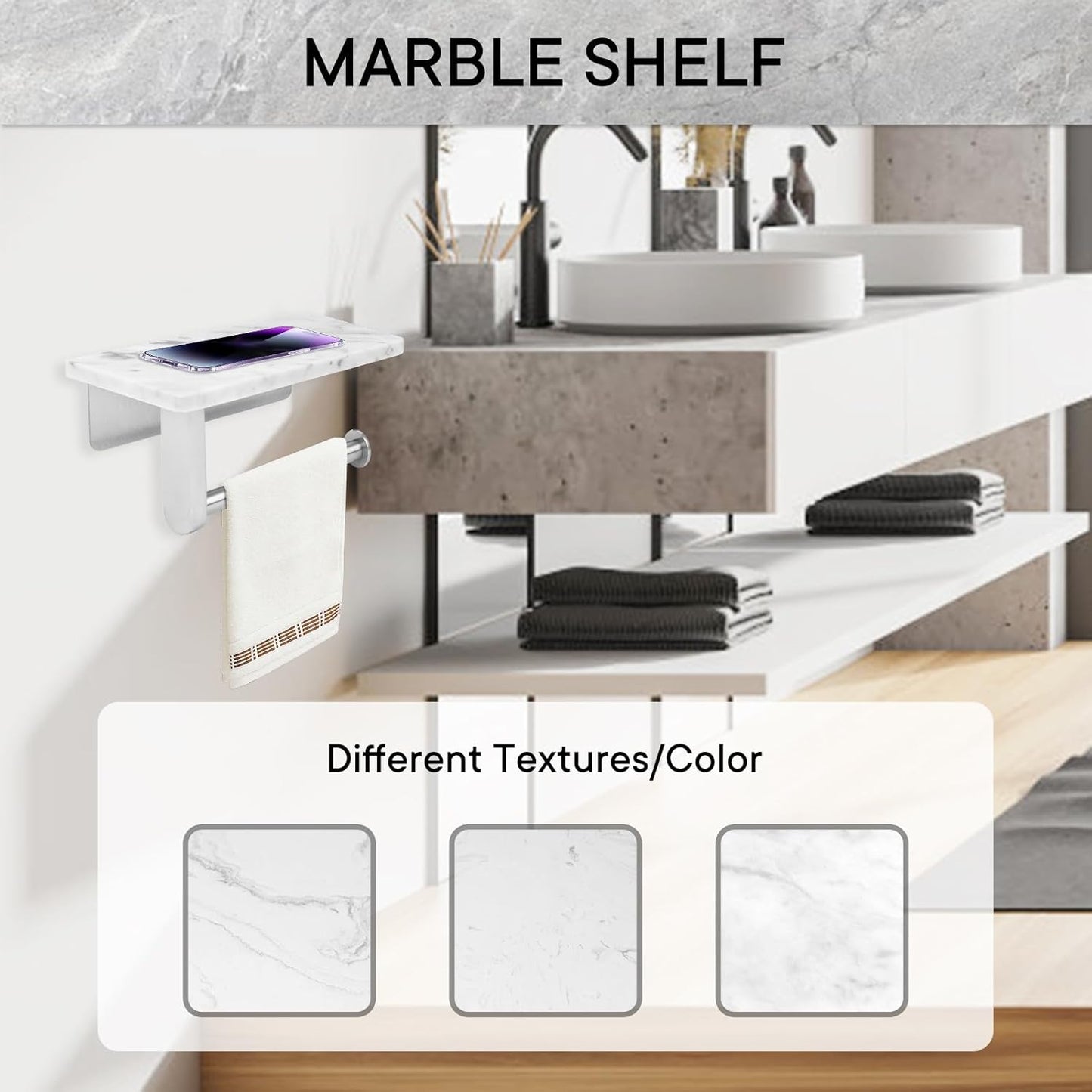 Toilet Paper Holder with Natural Marble Shelf for Bathroom Washroom,Wall Mounted Tissue Holder Suitable for Mega Roll (Brushed Nickel,Small 6.7 * 4.3 in)
