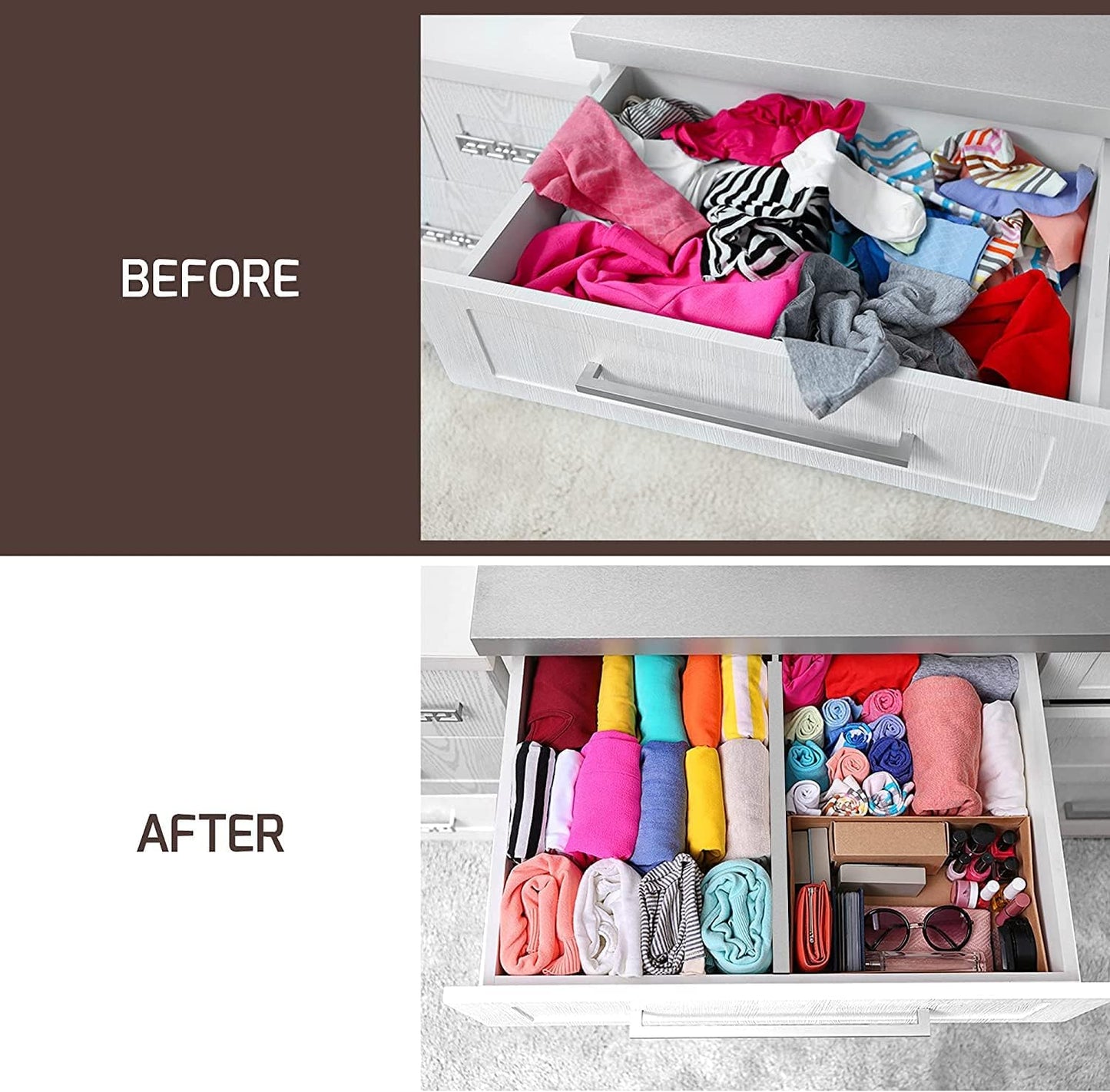 Adjustable Bamboo Drawer Divider Organizers - 6 Pack Large Expandable Drawer Organization Separators for Kitchen Utensils, Dresser, Bedroom, Bathroom, Baby Drawer, Office - 17.5” to 22" (Gray)