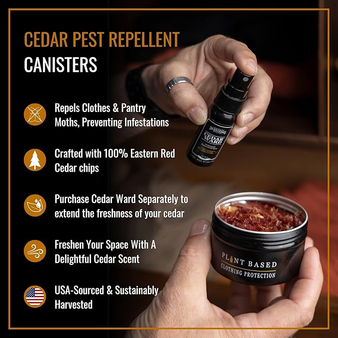 Dr. Killigan's Cedarwood Chip Canisters - Moth Repellent for Closets, Cedar Blocks for Clothes Storage, Drawer Deodorizers, 8 Reusable Tins with Wood Shavings