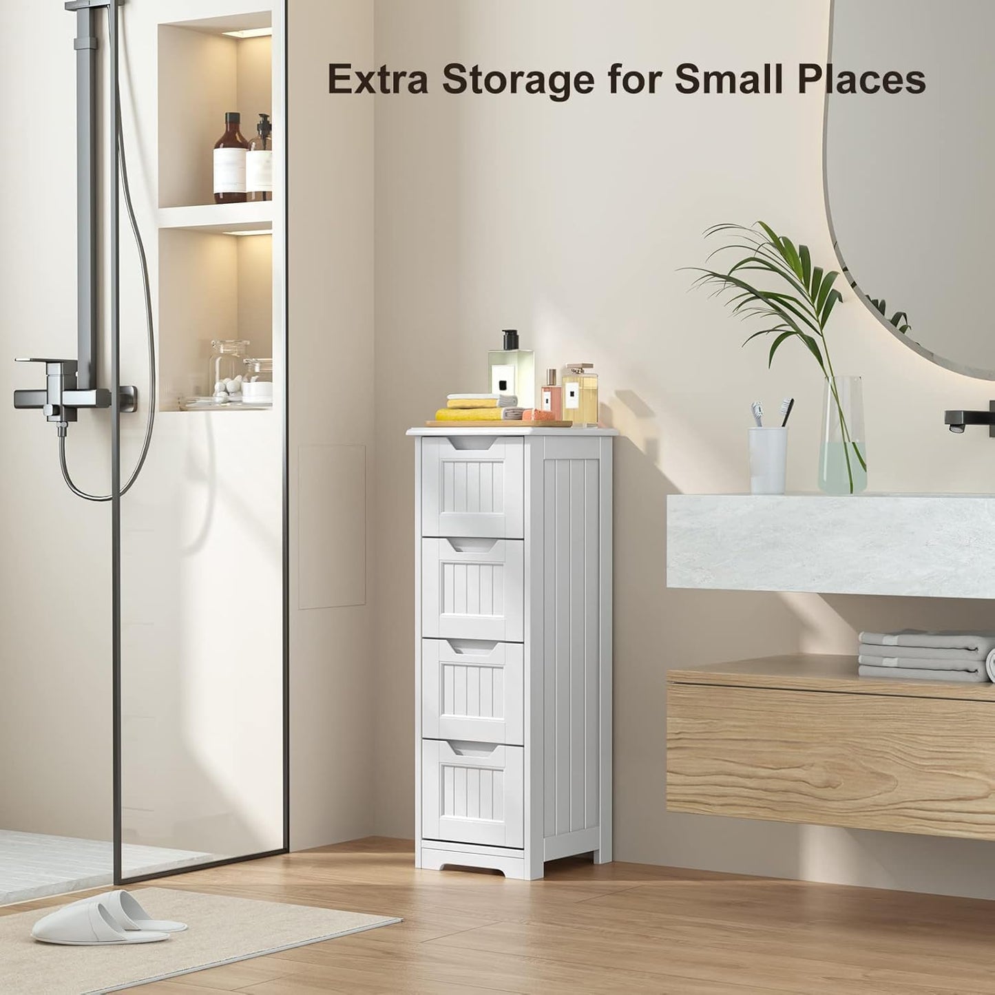 Gizoon 33'' Bathroom Storage Cabinet Freestanding with Drawers Floor Organizer Cabinet for Hallway Living Room and Bathroom, White