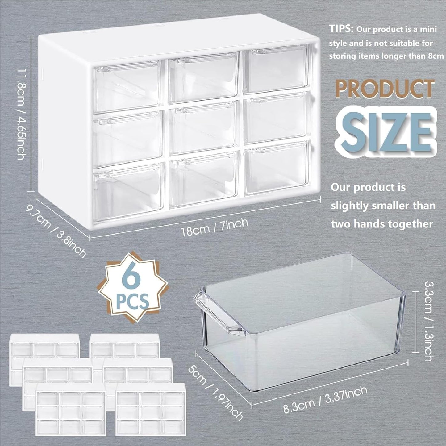 Amyhill 6 Pcs Mini Drawer Organizer Small Organizer with 9 Drawers Plastic Desktop Craft Storage Box for Office Home Room Jewelry Cosmetics Collection(White)