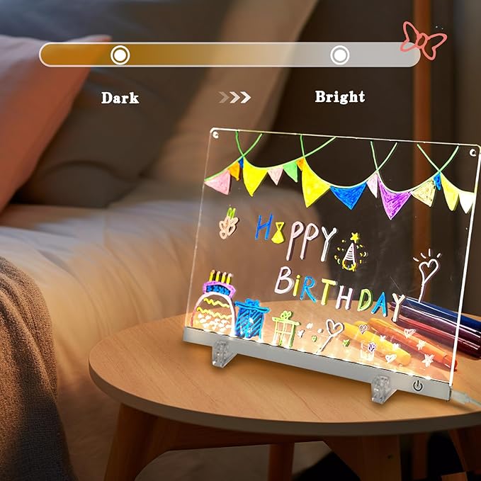 LED Note Board with Colors 12-Color Illuminated Acrylic Drawing Board - Dry-Erase Night Light with Stand for Home/Office/Gift/Festival (12" W x 8.5" H (White))