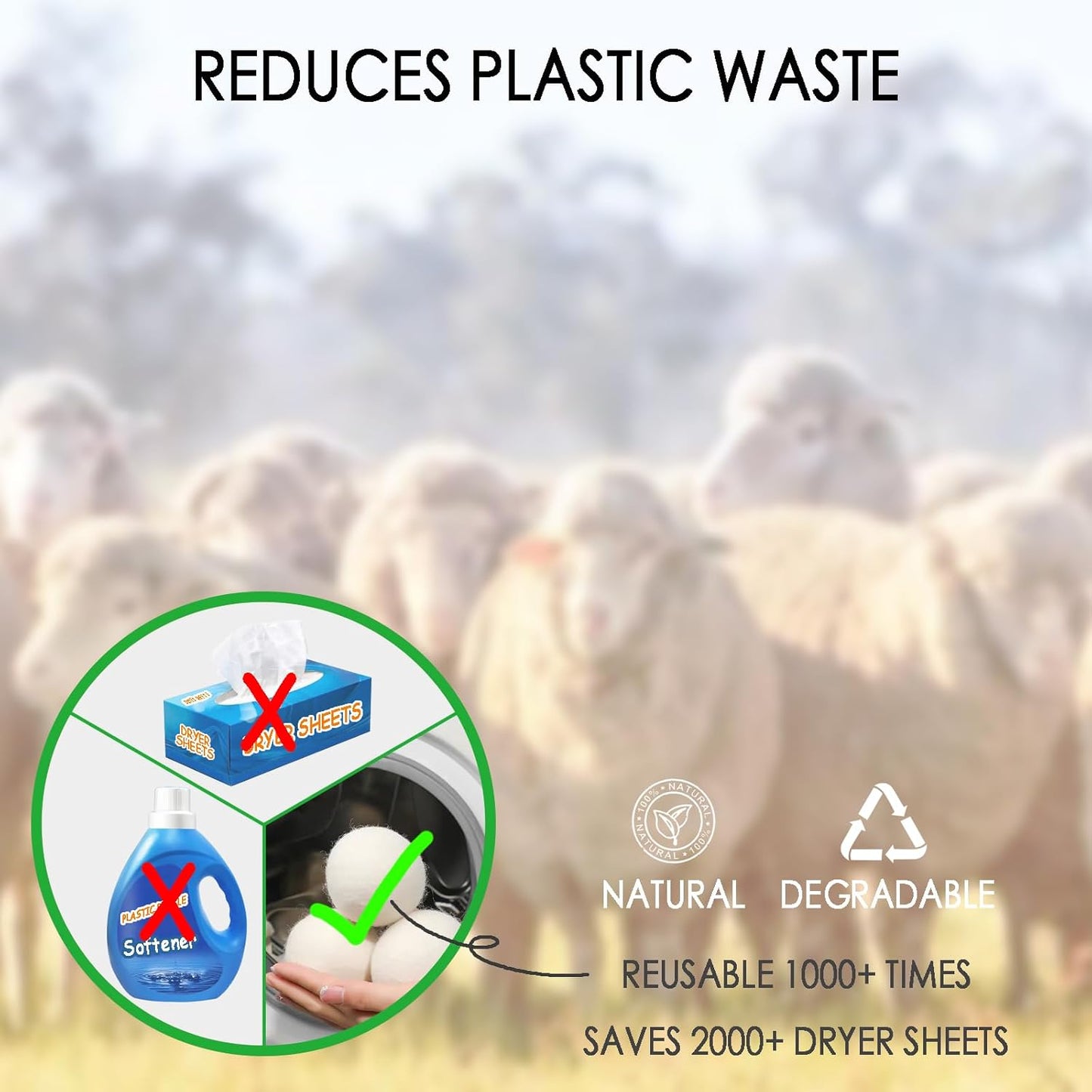 Wool Dryer Balls, 6 Pcs XL Dryer Lint Balls, Reusable Premium Natural Fabric Softener, Efficiently Add Essential Oils Instead of Dryer Sheets, Laundry Room Organization Essentials