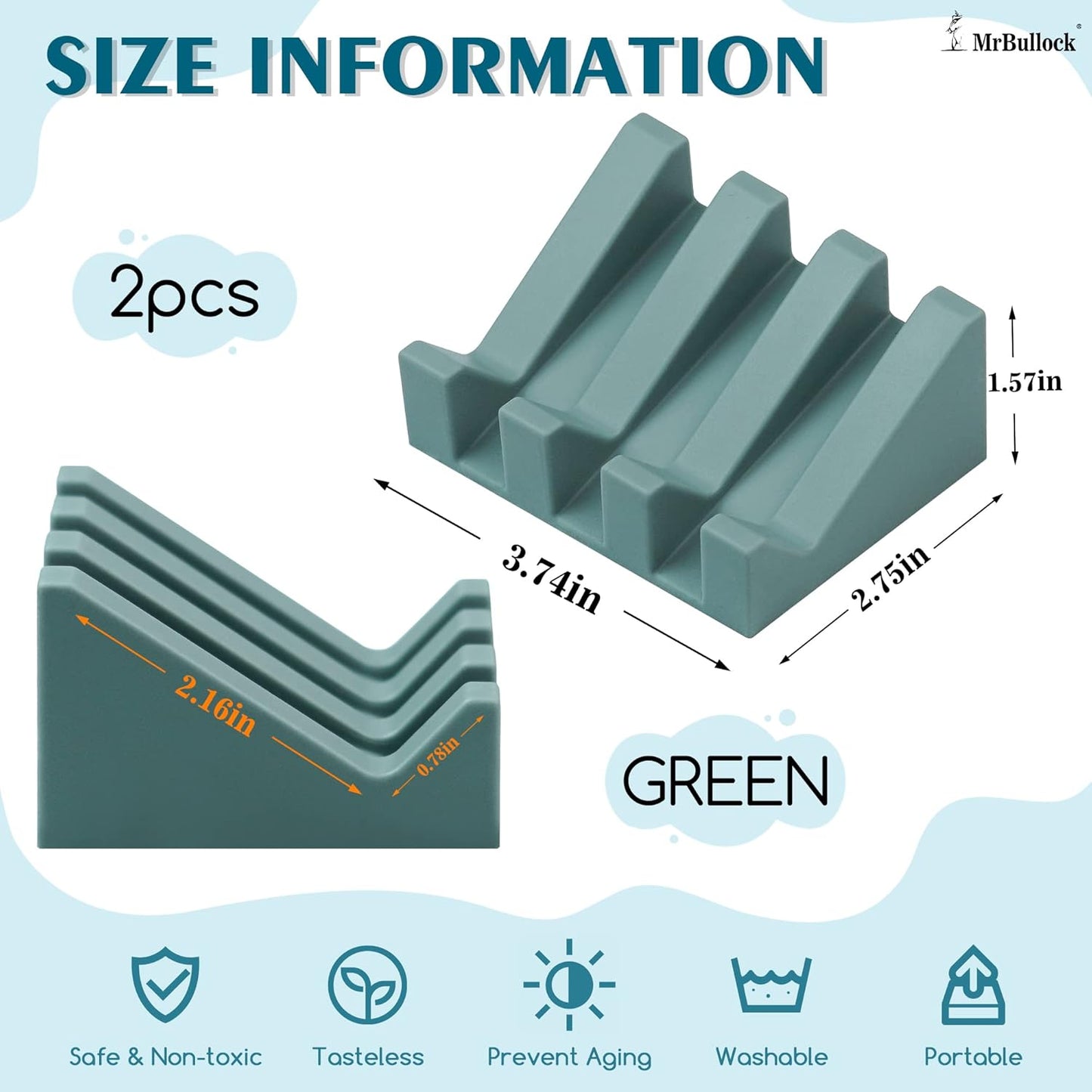 Silicone Soap Dish for Bar Soap Holder for Shower Bathroom Self Draining Waterfall Drying Tray Keep Soap Bars Dry Clean & Easy Cleaning (White/Green, 2)