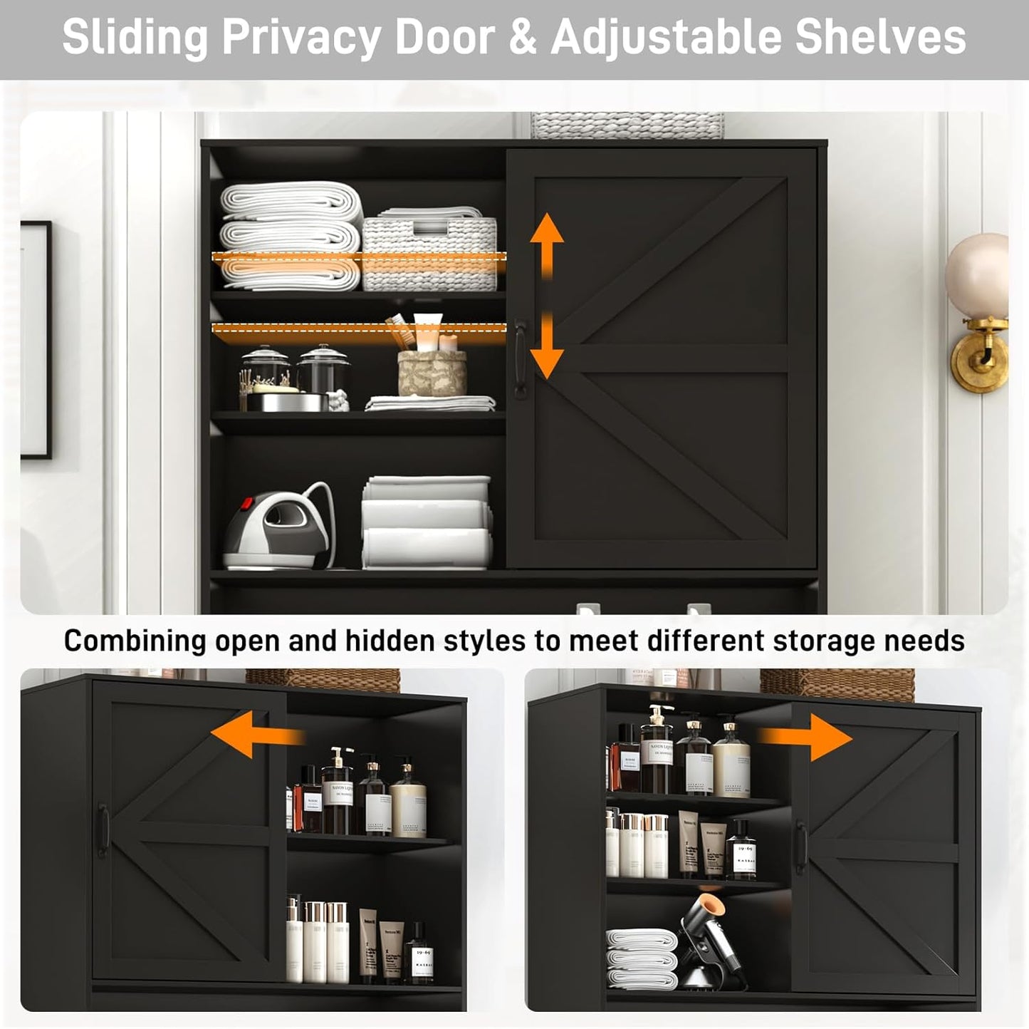 78" Tall Tilt-Out Double Doors Laundry Cabinet Hamper w Hidden Laundry Hamper,Large Pull Out Laundry Room Storage Cabinets,Kitchen Double Tilt Out Trash Cabinet,13X2 Gallon Bathroom Organizers(Black)