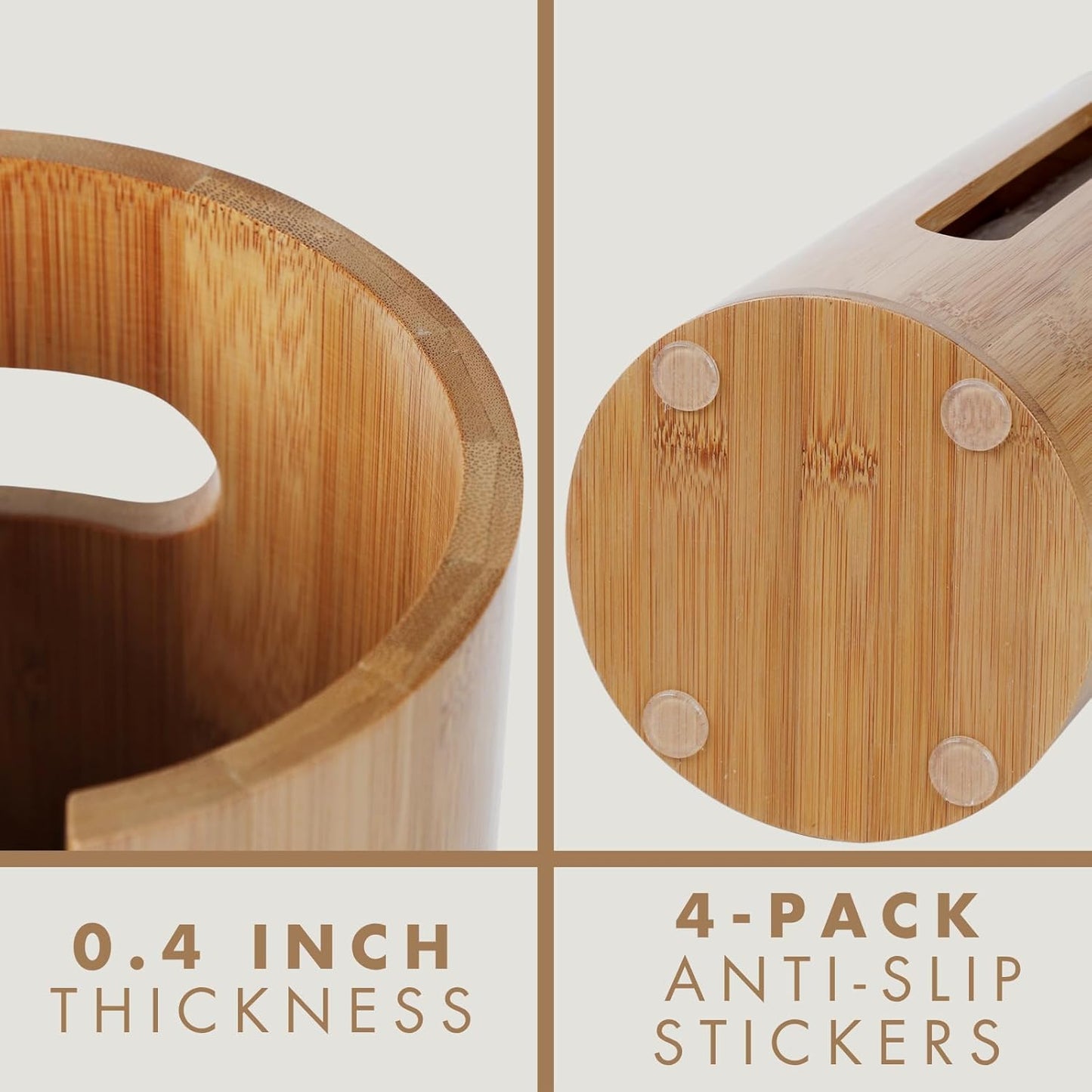 Gobam Bamboo Toilet Paper Storage with Dual-Use Lid, Freestanding Bathroom Tissue Organizer with Viewing Slot, Built-In Handle, Anti-Slip Base, Compact Toilet Paper Holder Stand for up to 3 Mega Rolls