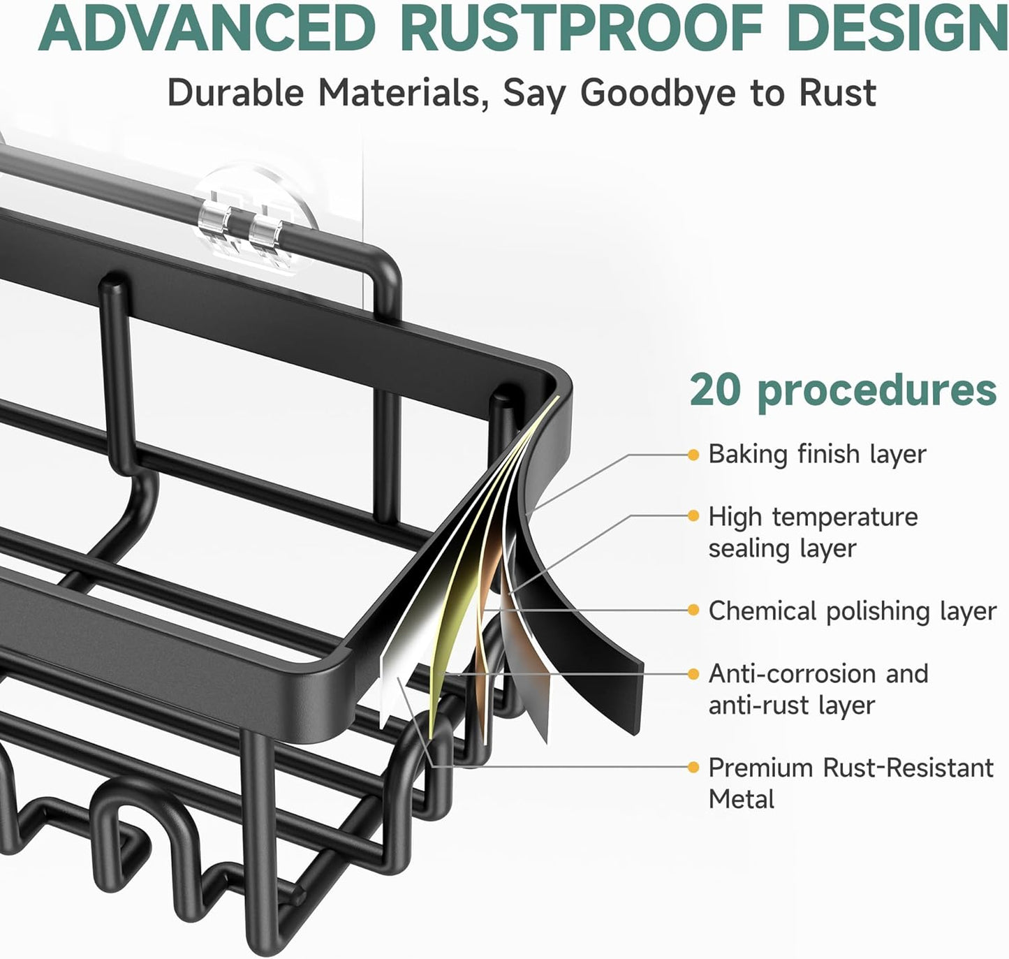 Veken Shower Caddy 6-Pack,Advanced Rustproof Design, No Drilling Adhesive Shelves Rack with Soap Holder, Large Capacity Bathroom Organizers and Storage, Wall-Mounted Kitchen & Home Decor