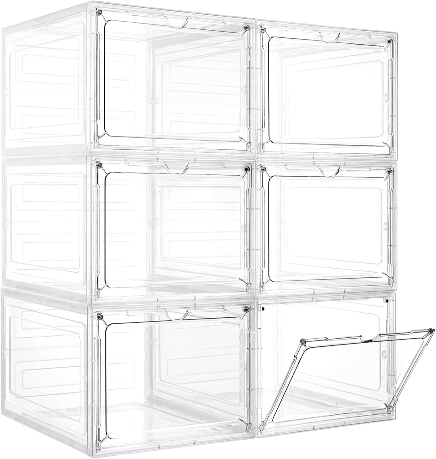 Storage Bins with Lids, 6 Pack Clear Plastic Storage Containers with Magnetic Acrylic Door, 19 Qt Stackable Storage Box for Home,Office Organizing