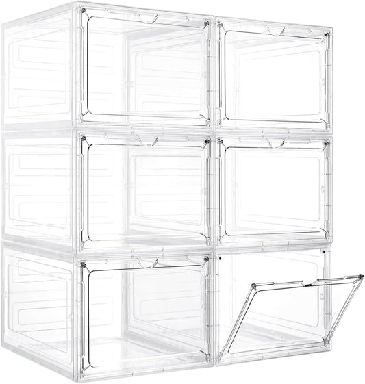 Storage Bins with Lids, 6 Pack Clear Plastic Storage Containers with Magnetic Acrylic Door, 19 Qt Stackable Storage Box for Home,Office Organizing