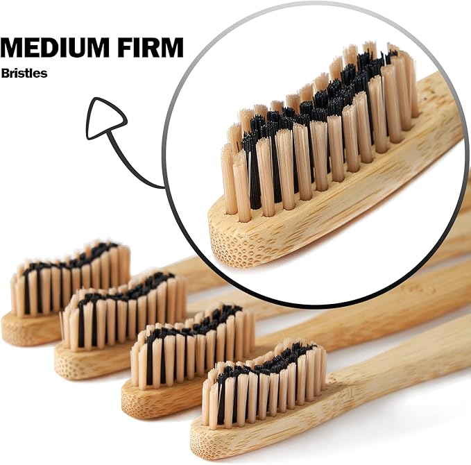 20 Count Bamboo Toothbrushes (Soft+Medium), Natural Wood Toothbrush Bulk, Eco-Friendly, BPA Free, Biodegradable & Compostable Charcoal Wooden - Reusable Travel Toothbrushes