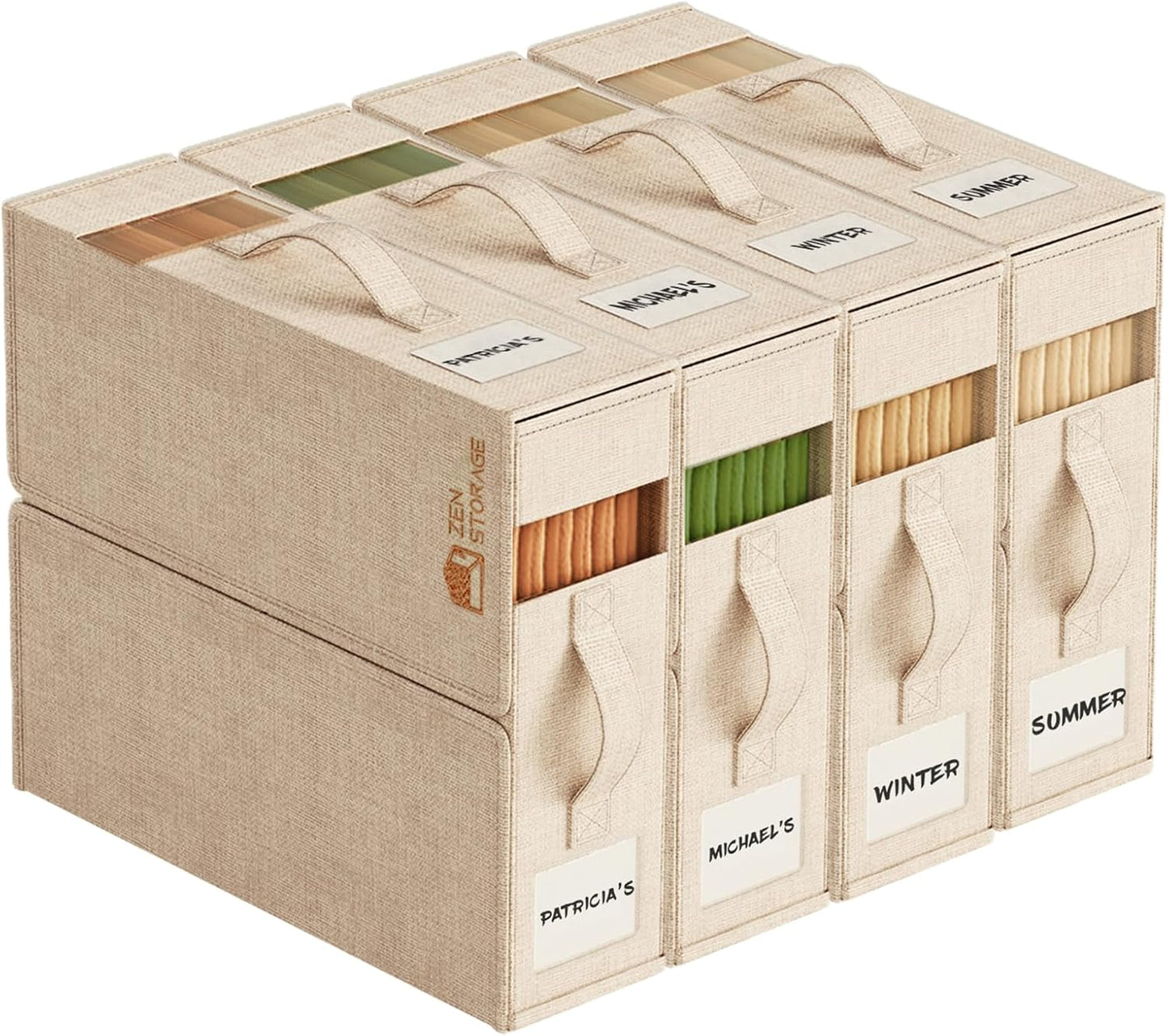 4Pack Sheet Organizers and Storage - King/Queen Size Sheet Storage Organizer with Window, Foldable & Dustproof Sheet Organizer for Linen Closet for Summer Blankets & Sheet Sets, Beige