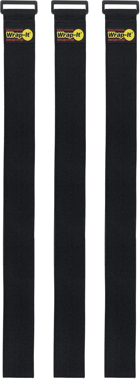 Super-Stretch Wrap-It Storage Straps, 48-in x 2-in (3-Pack) - Elastic Hook and Loop Cinch Straps - Pool Hose and Cable Straps, Garage and RV Storage Accessories