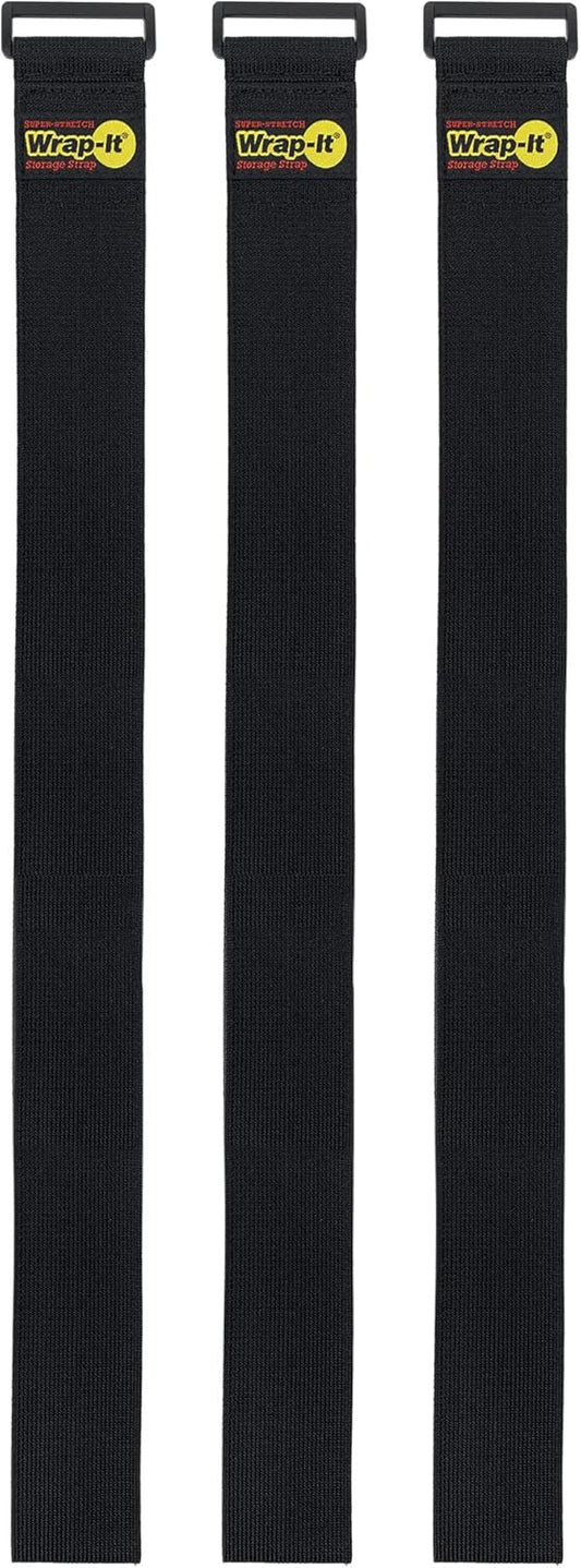 Super-Stretch Wrap-It Storage Straps, 48-in x 2-in (3-Pack) - Elastic Hook and Loop Cinch Straps - Pool Hose and Cable Straps, Garage and RV Storage Accessories