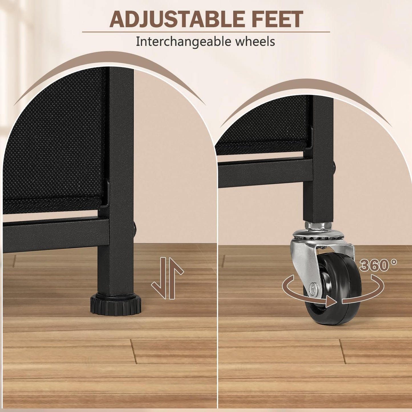 Ebeneze Narrow Dresser with 4 Drawers, Storage Cabinet, Slim Fabric Tower with Wheels, Wood Shelf, Bedroom Organizer Skinny Chest for Small Spaces, Bathroom, Living Room, Laundry, Closet, Black